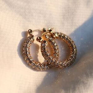 18K Gold Plated Cubic Zirconia Sparkling Hoop Earrings